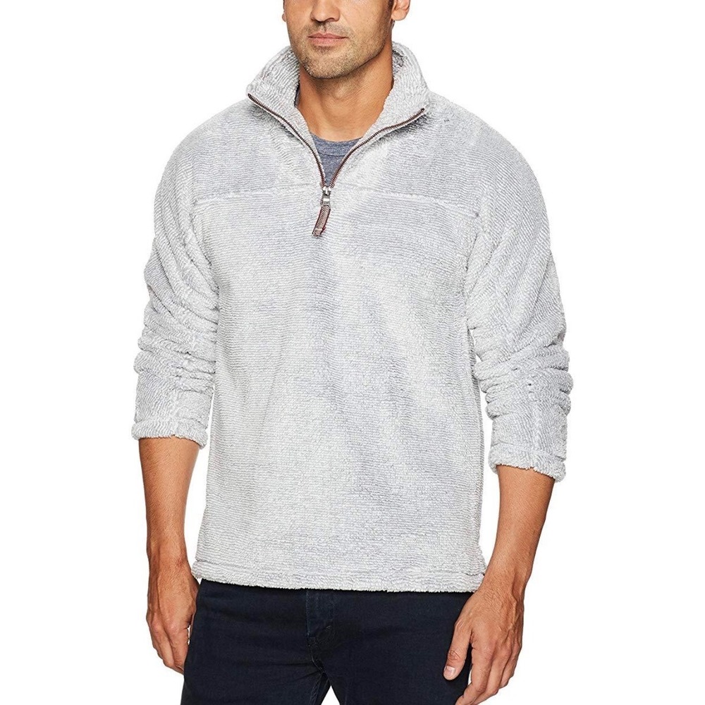 True Grit Mens Quarter Zip Faux Fur Fleece Pullover Light Gray‎ XS New $159